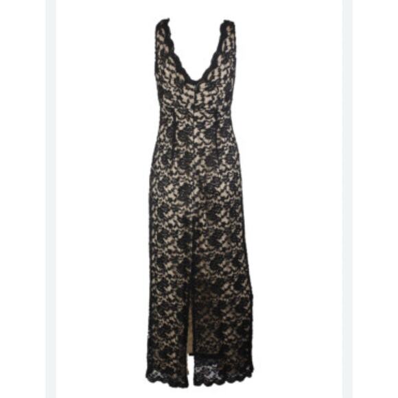 NWT Macy’s Connected Apparel Black Nude Elegant Lace Maxi Stretch Dress Plus 14 - Picture 1 of 6
